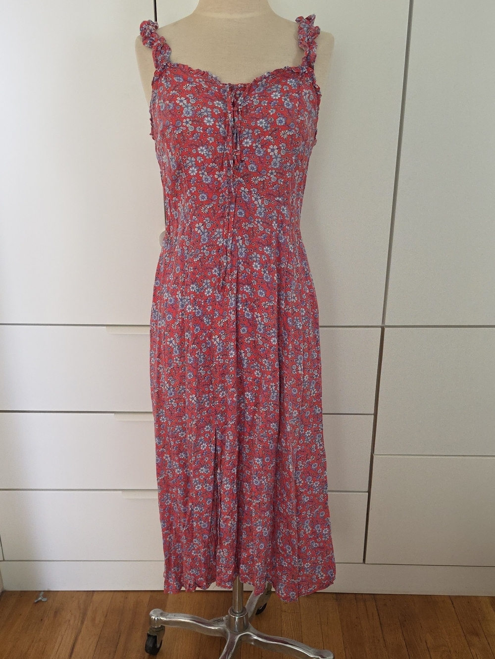 Japna Red Floral Smocked Midi Dress